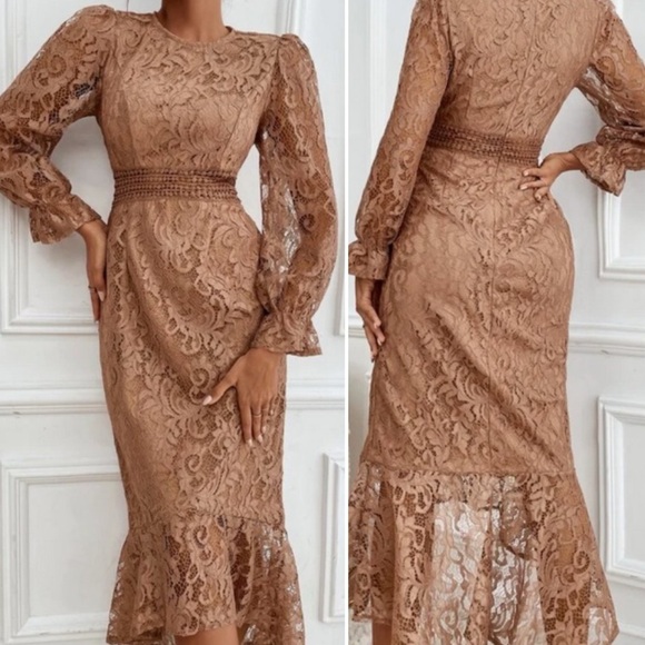 SHEIN Dresses & Skirts - Tan Lace Mermaid Gown